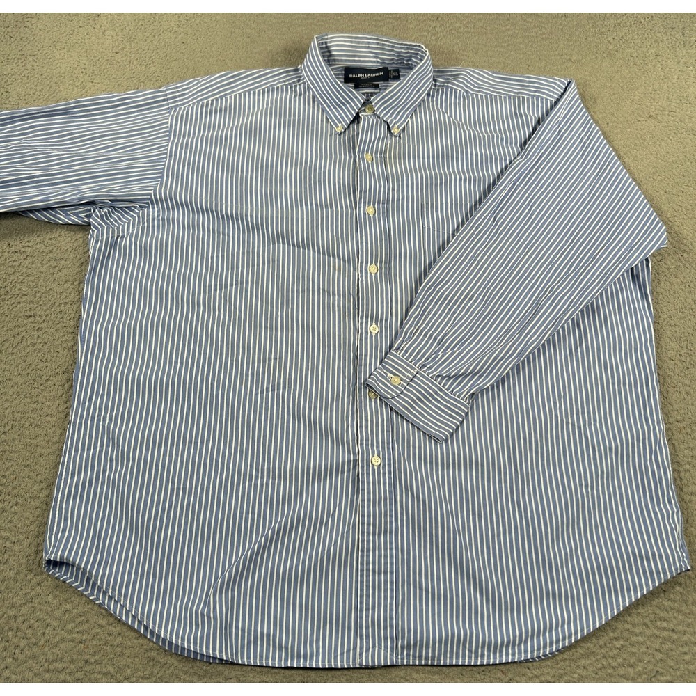 Polo Ralph Lauren Shirt Mens‎ XL Blue Tilden Button Down Striped Preppy Pony